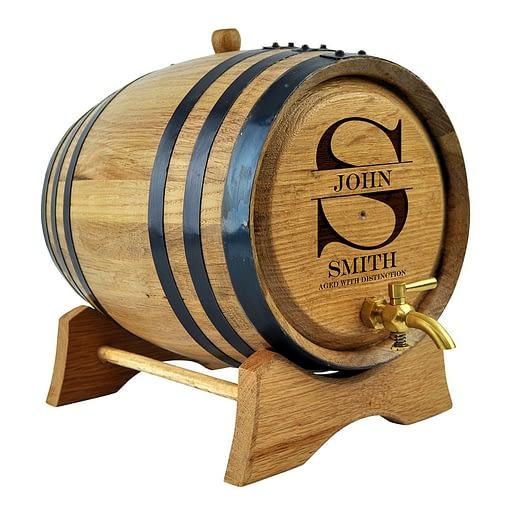 Oak Barrel Personalised Aged With Distinction Design Drink Dispensers Black 2L Brass Tap