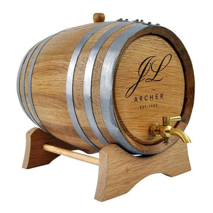 Oak Barrel Personalised Initials & Surname Design Drink Dispensers Steel 2L Brass Tap