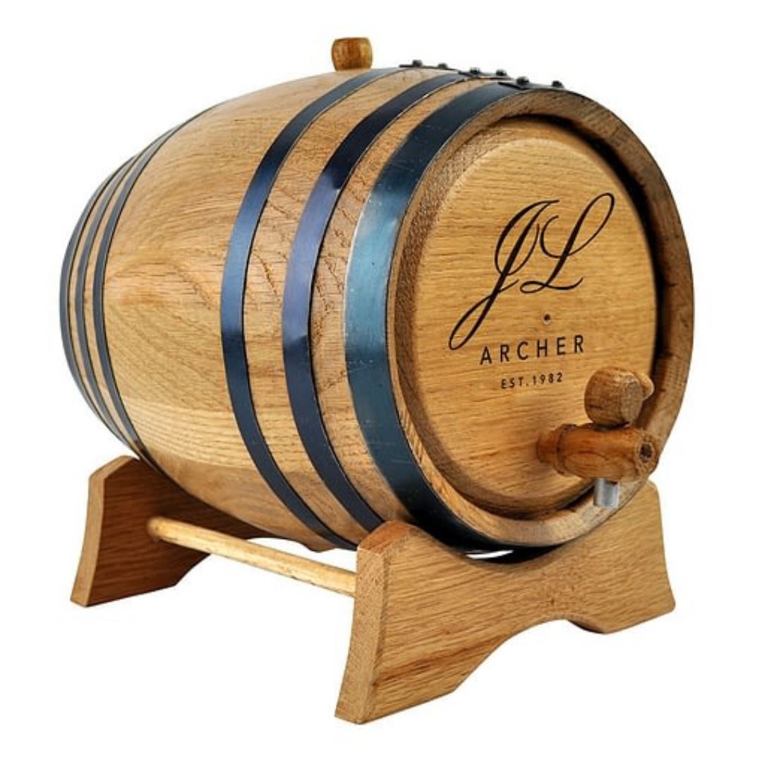 Oak Barrel Personalised Initials & Surname Design Drink Dispensers Black 2L Wooden Tap