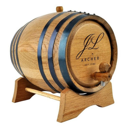 Oak Barrel Personalised Initials & Surname Design Drink Dispensers Black 2L Wooden Tap