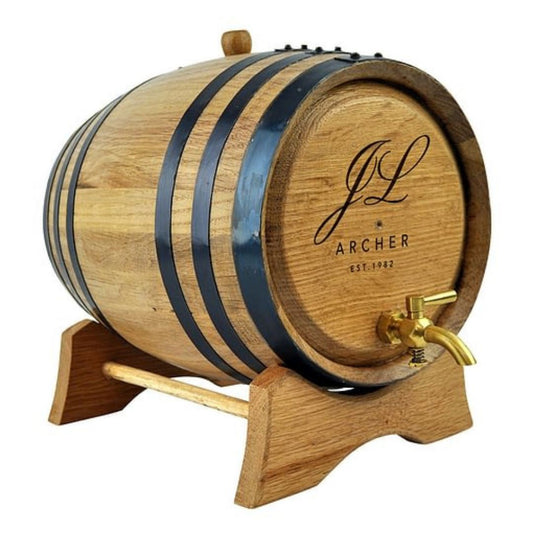 Oak Barrel Personalised Initials & Surname Design Drink Dispensers Black 2L Brass Tap