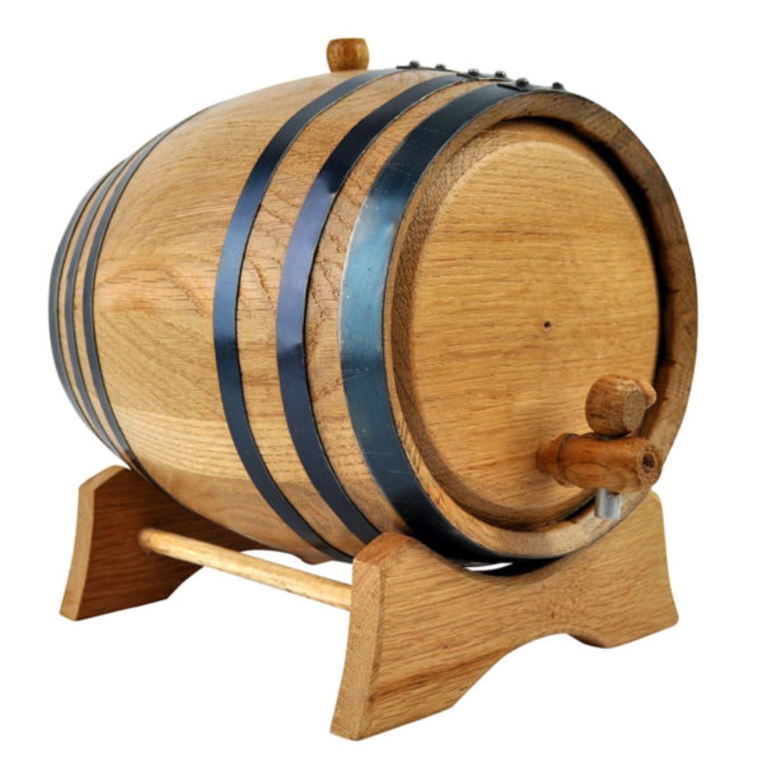 Mini Oak Barrel Plain Drink Dispensers Black 2L Wooden Tap