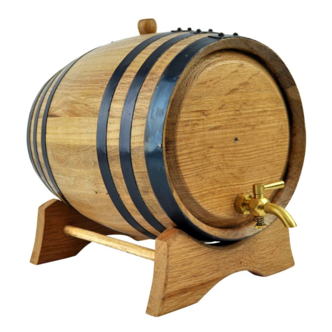 Mini Oak Barrel Plain Drink Dispensers Black 2L Brass Tap