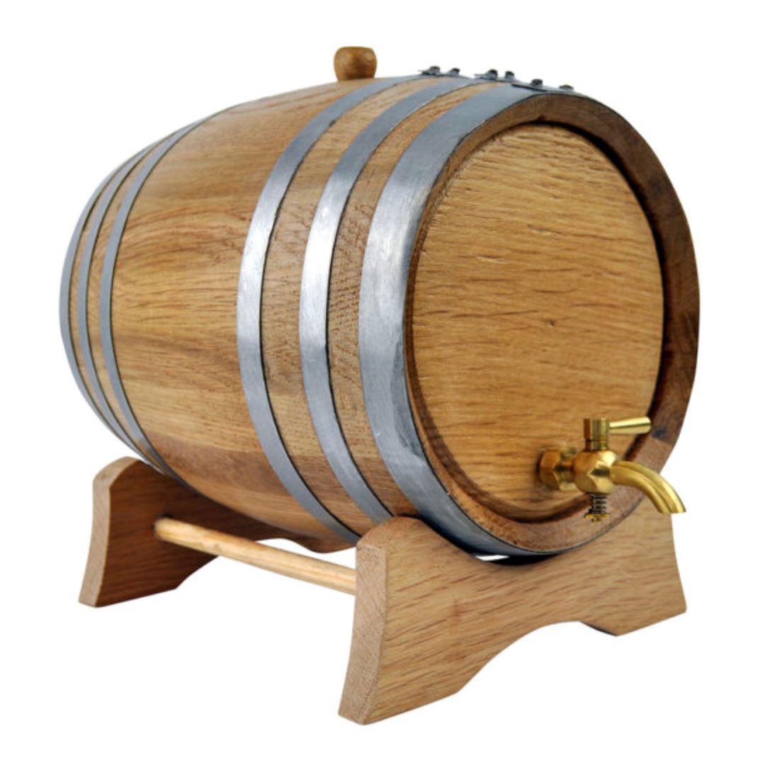 Mini Oak Barrel Plain Drink Dispensers Steel 2L Brass Tap
