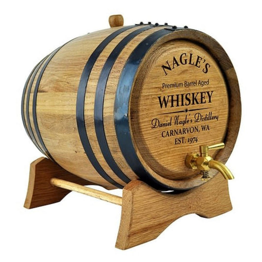 Oak Barrel with Personalised Distillery Design Drink Dispensers 