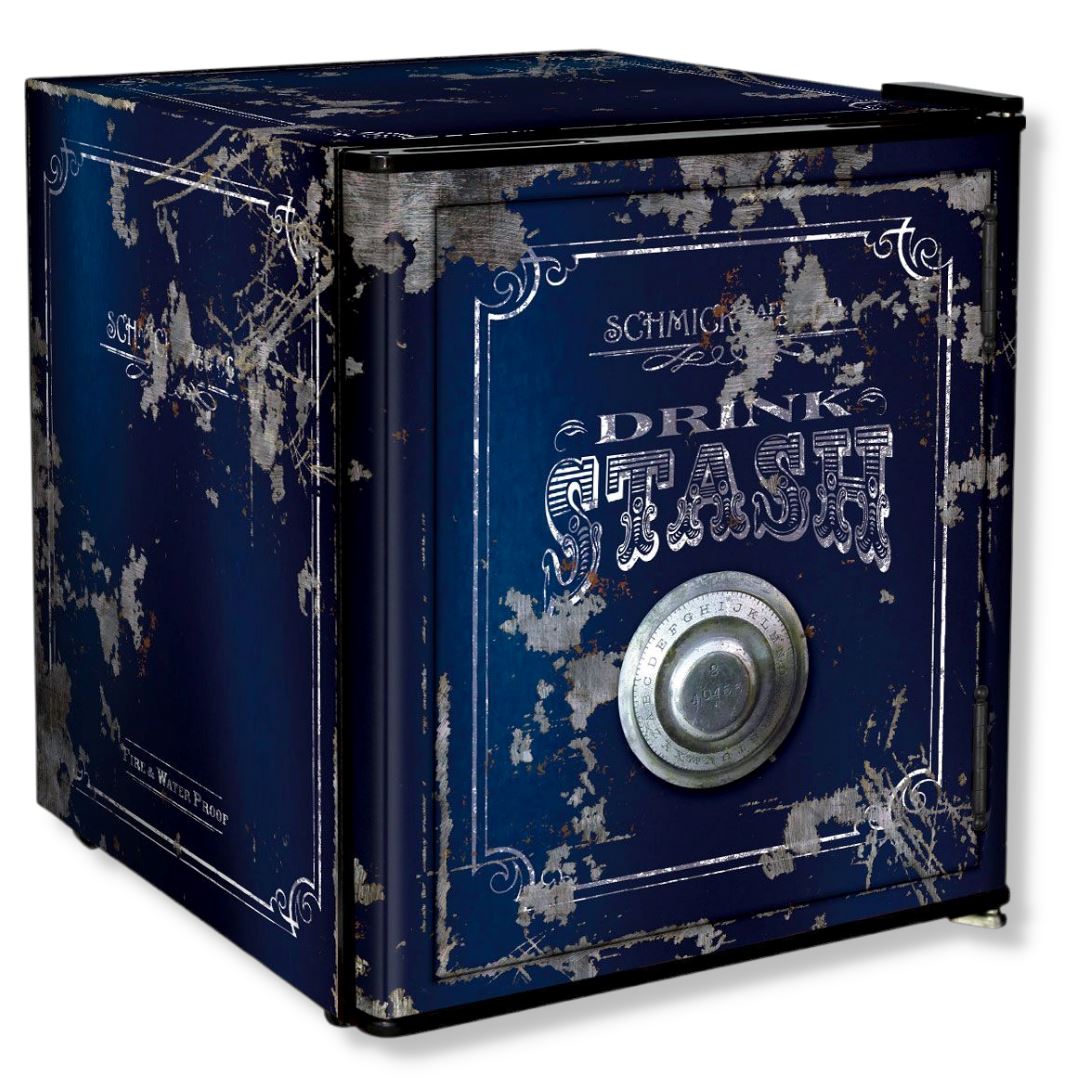 Retro Bank Safe Branded 46LT Mini Bar Fridge - Gold Green or Blue Refrigerators Blue 