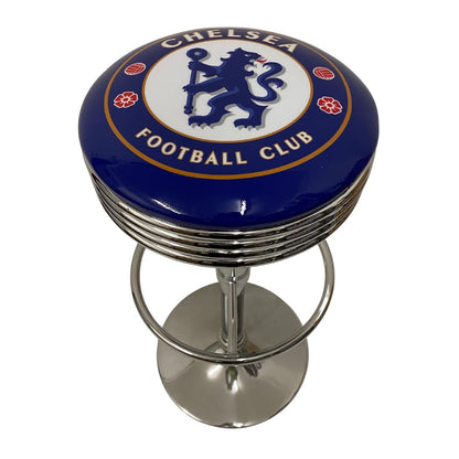 Chelsea Football Club Premium Chrome Silver Retro Bar Stool Soccer Retro Bar Stools 