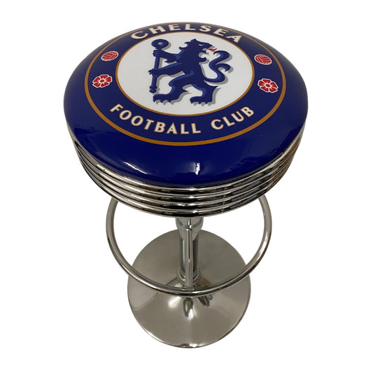Chelsea Football Club Premium Chrome Silver Retro Bar Stool Soccer Retro Bar Stools 