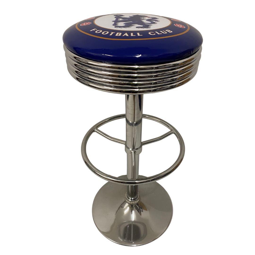 Chelsea Football Club Premium Chrome Silver Retro Bar Stool Soccer Retro Bar Stools 