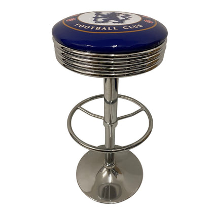 Chelsea Football Club Premium Chrome Silver Retro Bar Stool Soccer Retro Bar Stools 