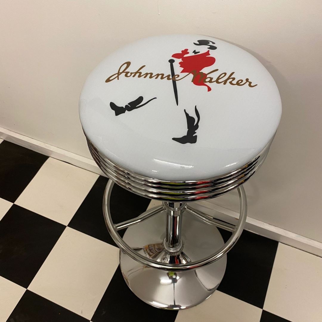 Johnnie Walker White Top Retro Silver Chrome Premium Bar Stool Retro Bar Stools 